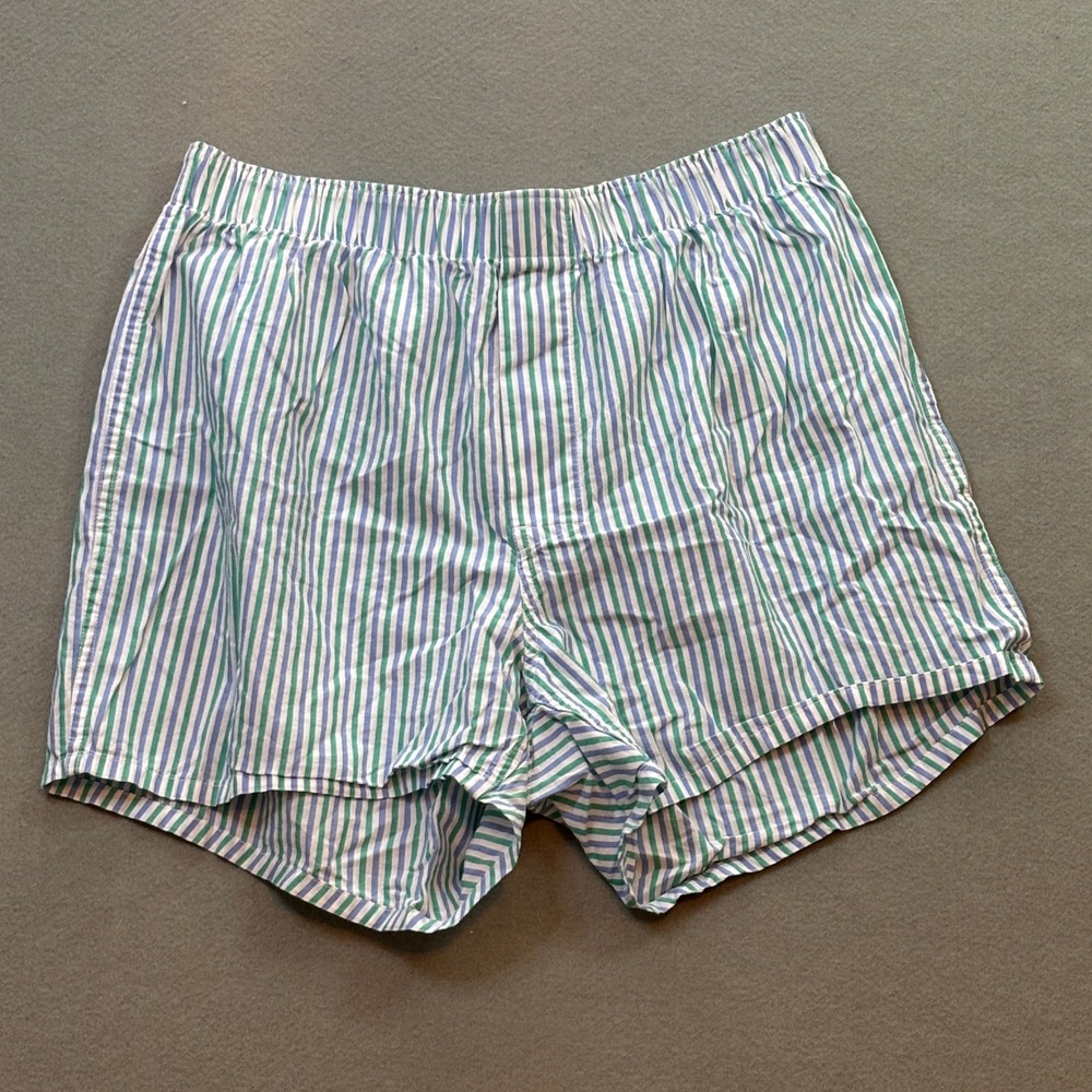J Crew Mens Boxer Shorts Blue Green Vertical Striped Cotton Size M